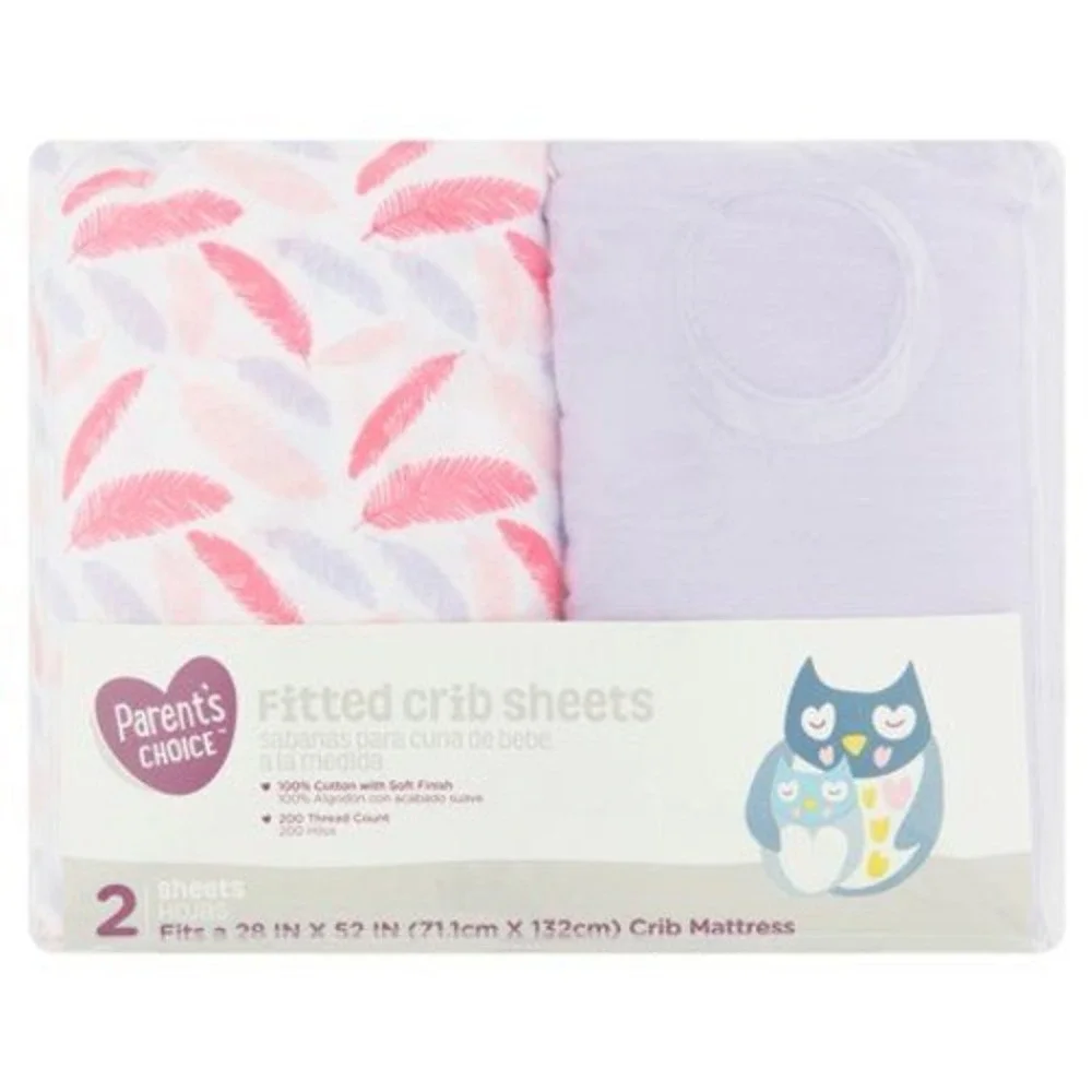 Parent's Choice Fitted Crib Sheets Baby 28x52 Purple Pink New 2 Pack 100% Cotton